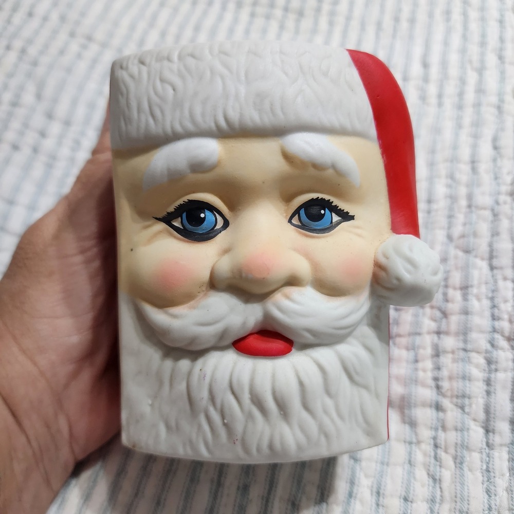 Vintage Papel Freelance Santa Claus Ceramic Gift Bag Planter Hand Painted Red